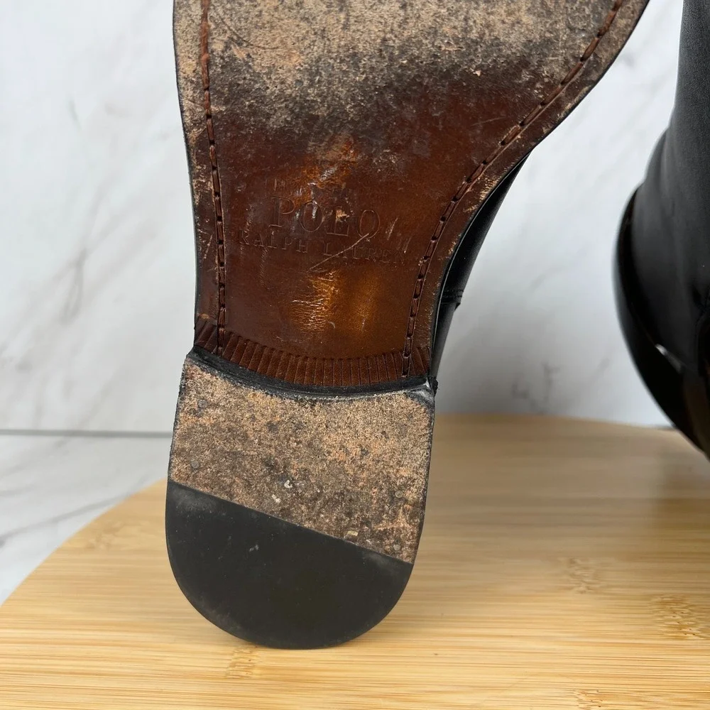 Polo Ralph Lauren Mens Size 9 D Black Leather Jodhpur Buckle Boots Shoes